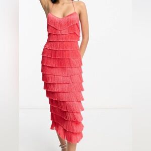 Red Fringe Midi Dress